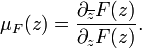 \displaystyle {\mu _{F}(z)={\partial _{{\overline {z}}}F(z) \over \partial _{z}F(z)}.}