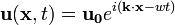 {\mathbf  {u}}({\mathbf  {x}},t)={\mathbf  {u_{{0}}}}e^{{i({\mathbf  {k}}\cdot {\mathbf  {x}}-wt)}}