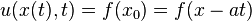 u(x(t),t)=f(x_{0})=f(x-at)\,