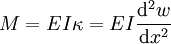 M=EI\kappa =EI{\frac  {{\mathrm  {d}}^{2}w}{{\mathrm  {d}}x^{2}}}