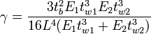 \gamma ={\frac  {3t_{b}^{2}E_{1}t_{{w1}}^{3}E_{2}t_{{w2}}^{3}}{16L^{4}(E_{1}t_{{w1}}^{3}+E_{2}t_{{w2}}^{3})}}