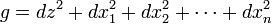 g=dz^{2}+dx_{1}^{2}+dx_{2}^{2}+\cdots +dx_{n}^{2}\,