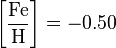 \left[{\frac  {{\mathrm  {Fe}}}{{\mathrm  {H}}}}\right]=-0.50