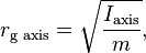 r_{{{\mathrm  {g}}{\text{ axis}}}}={\sqrt  {{\frac  {I_{{\text{axis}}}}{m}}}},