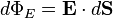 d\Phi _{E}={\mathbf  {E}}\cdot d{\mathbf  {S}}