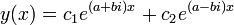 y(x)=c_{{1}}e^{{(a+bi)x}}+c_{{2}}e^{{(a-bi)x}}\,