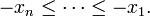 -x_{n}\leq \cdots \leq -x_{1}.