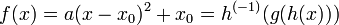 f(x)=a(x-x_{0})^{2}+x_{0}=h^{{(-1)}}(g(h(x)))\,\!