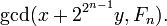 \gcd(x+2^{{2^{{n-1}}}}y,F_{{n}}).\!