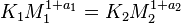 K_{1}M_{1}^{{1+a_{1}}}=K_{2}M_{2}^{{1+a_{2}}}