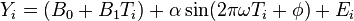 Y_{i}=(B_{0}+B_{1}T_{i})+\alpha \sin(2\pi \omega T_{i}+\phi )+E_{i}