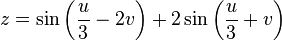 z=\sin \left({u \over 3}-2v\right)+2\sin \left({u \over 3}+v\right)