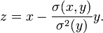 z=x-{\frac  {\sigma (x,y)}{\sigma ^{2}(y)}}y.