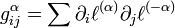 g_{{ij}}^{\alpha }=\sum {\partial _{i}\ell ^{{(\alpha )}}\partial _{j}\ell ^{{(-\alpha )}}}