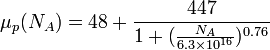 \mu _{p}(N_{A})=48+{\frac  {447}{1+({\frac  {N_{A}}{6.3\times 10^{{16}}}})^{{0.76}}}}