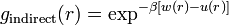 g_{{{\rm {indirect}}}}(r)=\exp ^{{-\beta [w(r)-u(r)]}}