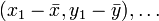 (x_{1}-{\bar  {x}},y_{1}-{\bar  {y}}),\dots 