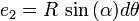 e_{2}=R\,\sin {(\alpha )}d\theta 