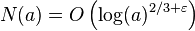 N(a)=O\left(\log(a)^{{2/3+\varepsilon }}\right)