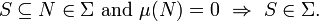 S\subseteq N\in \Sigma {\mbox{ and }}\mu (N)=0\ \Rightarrow \ S\in \Sigma .