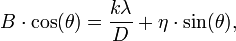 B\cdot \cos(\theta )={\frac  {k\lambda }{D}}+\eta \cdot \sin(\theta ),