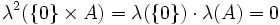 \lambda ^{{2}}(\{0\}\times A)=\lambda (\{0\})\cdot \lambda (A)=0