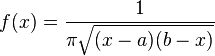 f(x)={\frac  {1}{\pi {\sqrt  {(x-a)(b-x)}}}}