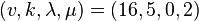 (v,k,\lambda ,\mu )=(16,5,0,2)