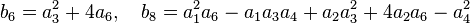 b_{6}=a_{3}^{2}+4a_{6},\quad b_{8}=a_{1}^{2}a_{6}-a_{1}a_{3}a_{4}+a_{2}a_{3}^{2}+4a_{2}a_{6}-a_{4}^{2}