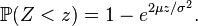 {\mathbb  P}(Z<z)=1-e^{{2\mu z/\sigma ^{2}}}.