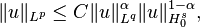 \|u\|_{{L^{p}}}\leq C\|u\|_{{L^{q}}}^{\alpha }\|u\|_{{H_{0}^{s}}}^{{1-\alpha }},