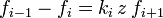 f_{{i-1}}-f_{i}=k_{i}\,z\,f_{{i+1}}