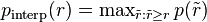 p_{{\operatorname {interp}}}(r)=\operatorname {max}_{{{\tilde  {r}}:{\tilde  {r}}\geq r}}p({\tilde  {r}})