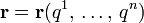 \displaystyle {\mathbf  r}={\mathbf  r}(q^{1},\,\ldots ,\,q^{n})