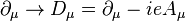 \partial _{\mu }\rightarrow D_{\mu }=\partial _{\mu }-ieA_{\mu }