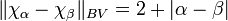 \Vert \chi _{\alpha }-\chi _{\beta }\Vert _{{BV}}=2+|\alpha -\beta |