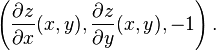 \left({\frac  {\partial z}{\partial x}}(x,y),{\frac  {\partial z}{\partial y}}(x,y),-1\right).\,