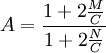 A={\frac  {1+2{\frac  {M}{C}}}{1+2{\frac  {N}{C}}}}