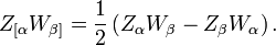 Z_{{[\alpha }}W_{{\beta ]}}={\frac  {1}{2}}\left(Z_{{\alpha }}W_{{\beta }}-Z_{{\beta }}W_{{\alpha }}\right).