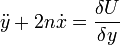 {\ddot  y}+2n{\dot  x}={\frac  {\delta U}{\delta y}}