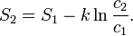 S_{2}=S_{1}-k\ln {\frac  {c_{2}}{c_{1}}}.