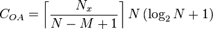 C_{{OA}}=\left\lceil {\frac  {N_{x}}{N-M+1}}\right\rceil N\left(\log _{2}N+1\right)\,