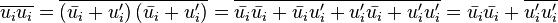 \overline {u_{i}u_{i}}=\overline {\left({\bar  {u_{i}}}+u_{i}^{\prime }\right)\left({\bar  {u_{i}}}+u_{i}^{\prime }\right)}=\overline {{\bar  {u_{i}}}{\bar  {u_{i}}}+{\bar  {u_{i}}}u_{i}^{\prime }+u_{i}^{\prime }{\bar  {u_{i}}}+u_{i}^{\prime }u_{i}^{\prime }}={\bar  {u_{i}}}{\bar  {u_{i}}}+\overline {u_{i}^{\prime }u_{i}^{\prime }}