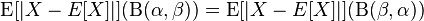 \operatorname {E}[|X-E[X]|](\mathrm{B} (\alpha ,\beta ))=\operatorname {E}[|X-E[X]|](\mathrm{B} (\beta ,\alpha ))