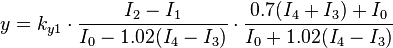 y=k_{{y1}}\cdot {\frac  {I_{2}-I_{1}}{I_{0}-1.02(I_{4}-I_{3})}}\cdot {\frac  {0.7(I_{4}+I_{3})+I_{0}}{I_{0}+1.02(I_{4}-I_{3})}}