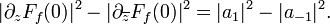 \displaystyle {|\partial _{z}F_{f}(0)|^{2}-|\partial _{{\overline {z}}}F_{f}(0)|^{2}=|a_{{1}}|^{2}-|a_{{-1}}|^{2}.}