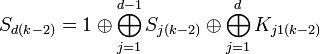 S_{{d(k-2)}}=1\oplus \bigoplus _{{j=1}}^{{d-1}}S_{{j(k-2)}}\oplus \bigoplus _{{j=1}}^{{d}}K_{{j1(k-2)}}