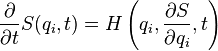 {\frac  {\partial }{\partial t}}S(q_{i},t)=H\left(q_{i},{\frac  {\partial S}{\partial q_{i}}},t\right)\,\!