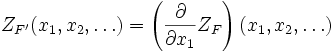 Z_{{F'}}(x_{1},x_{2},\dots )=\left({\frac  {\partial }{\partial x_{1}}}Z_{F}\right)(x_{1},x_{2},\dots )