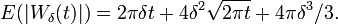 E(|W_{\delta }(t)|)=2\pi \delta t+4\delta ^{2}{\sqrt  {2\pi t}}+4\pi \delta ^{3}/3.